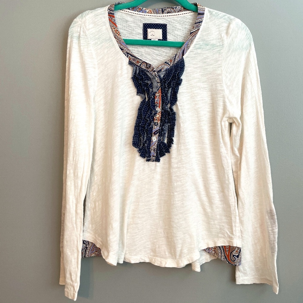 EUC Anthropologie Postmark Ruffle Flare Henley Top Size Medium